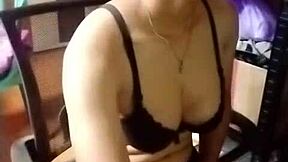 office asian ladyboy strokes her hard cock solo