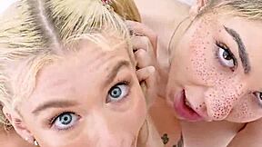 hey, watch us blonde sisters suck that cock double!