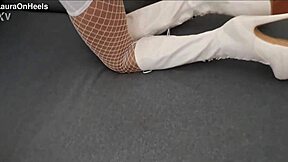 Milf perfect body teases in heels pantyhose and lingerie