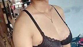 office asian ladyboy strokes her hard cock solo