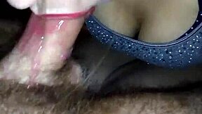 Wife deepthroats my lipstick-smeared cock swallows big jizz load