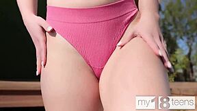 i'm watching this 18yo stunner yoga tease her hairy pussy outdoor...