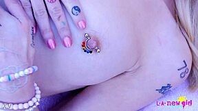 check out this cute blonde stripping naked for close-up shots