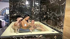 sexy latina joins friend in jacuzzi for big cock deepthroat cowgirl doggystyle fuck theyoungnico