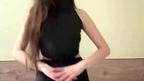 tiktok girl twerks miniskirt stockings bra panties small tits sexy dance 💃🔥