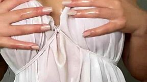 oiled french milf's big puffy tits messy cumshot titfuck