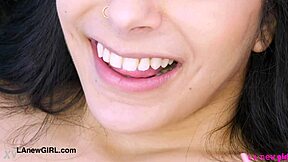 Elegant latina model poses sexy during photoshoot interview.