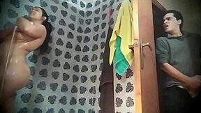 stepsis teases me showering then bends over for quickie doggystyle in bathroom