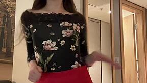 tiktok girl twerks miniskirt stockings bra panties small tits sexy dance 💃🔥