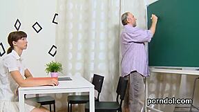 Senior instructor seduces and DRILLS cute college coed hard!