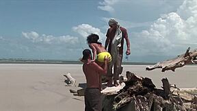 hairy latina milf pussy stuffed in mmf outdoor threesome