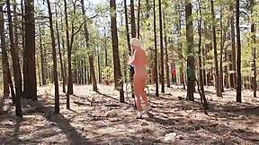 Blondie strips naked for forest workout tease