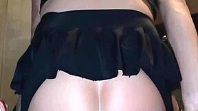 Mexican Shemale Sissy in Miniskirt Rides Huge Dildo for Gaping Pussy Orgasm