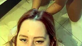 Redhead and brunette deliver hot oral action in amateur wife husband homemade scene