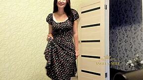 horny milf angela strips white lingerie, drips PUSSY JUICE for young fan's eyes