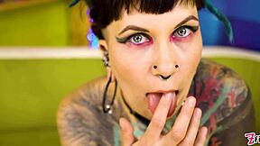 goth queen teases pierced small tits before dripping facial cumshot pov sloppy