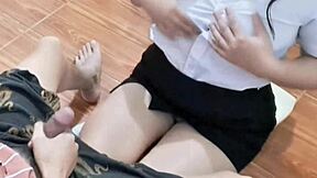 Cute Student Girlfriend Deepthroats Cum on Natural Tits Bedroom