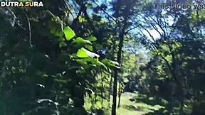 Stepdad bends stepdaughter over in woods to pop her virgin ass?