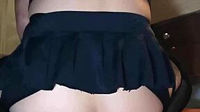 Mexican Shemale Sissy in Miniskirt Rides Huge Dildo for Gaping Pussy Orgasm