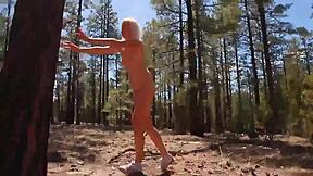 Blondie strips naked for forest workout tease