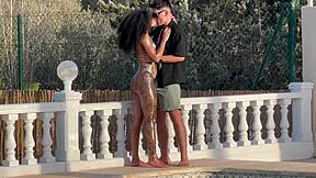 I fuck my black stepsister in pool she swallows all cum freaky maria