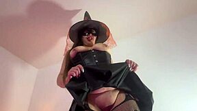 hot stepmom witch fucks stepson on halloween then gulps his load