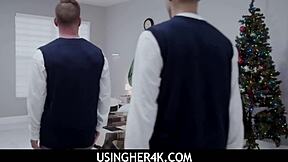 Three Horny Boys Unwrap Big Titted Stepmom