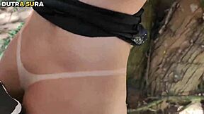 Stepdad bends stepdaughter over in woods to pop her virgin ass?