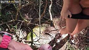 Stepdad bends stepdaughter over in woods to pop her virgin ass?