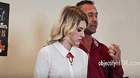 intern spreads legs wide for boss cash in office free use