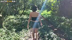 Stepdad bends stepdaughter over in woods to pop her virgin ass?