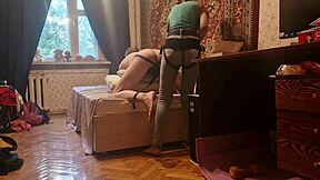 Anastasia Pegs Slave Sasha Earth in Homemade Russian Femdom Strapon Session