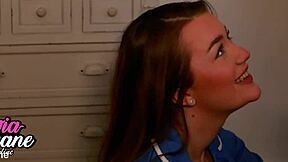 blue-eyed teen nurse in lingerie stockings deepthroats cum patient load.