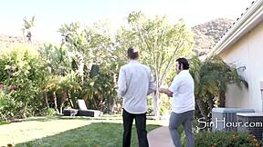 step granddaughter bends over for architect's cock on public lawn as neighbors watch