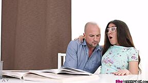 cute nerdy teen skips panties for private deepthroat riding lesson