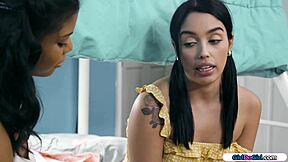 ebony facesits shaved teen pussy on lesbicamp kiss lick 👅🍑