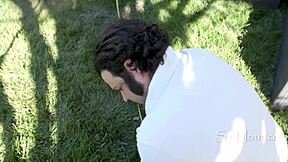 step granddaughter bends over for architect's cock on public lawn as neighbors watch