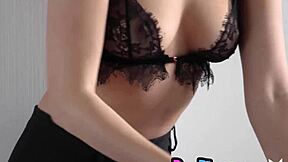 Black milf rips lingerie to reveal huge tits before ebony striptease.