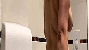 grabbing her first time in public bathroom gets wild