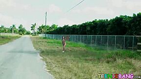 naked hitchhiker teen rides stranger's monster cock outdoors wild