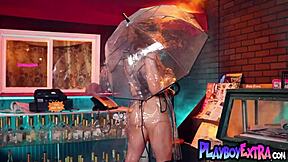 smoking hot ophelia fae strips naked under city lights glistening