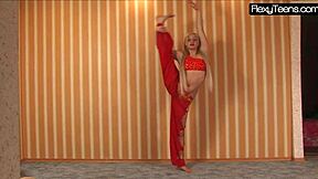 Flexible Ballerina's Teasing Red Dress Workout Turns Naked Yoga Seduction?