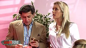 One Cock Bangs Five Big Tit Blondes in Lingerie Gangbang Facial Frenzy