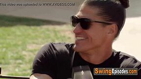 Amateur swinger couple steams up hot tub with sensual kisses