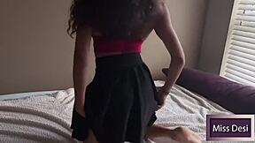 British Brunette Begs Daddy to Pound Tight Skirt Pussy Creampie