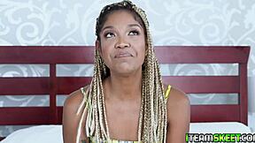 oh man, this ebony teen's blowjob skills got me cummin' on her small tits already...