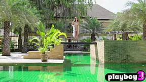 damn this petite brunette milf's small tits and natural body outdoors are insane