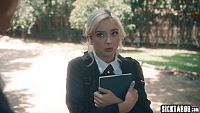 Big ass blonde Lexi Lore cursed into sloppy threesome double anal penetration