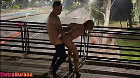 Womanizer bends me over street, fucks tight pussy while cuckold watches helplessly.