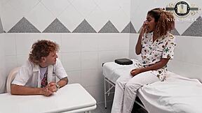 Naughty nurse Angelika Suarez's horny patient recipe: rough missionary pounding before getting caught?